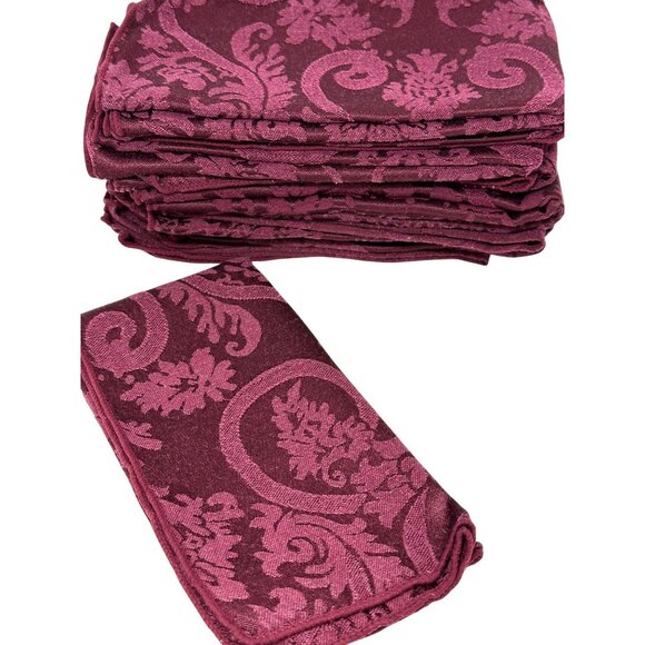 VTG French Baroque Damask Dinner Napkins 17" Burgundy Magenta Cloth Table Linens - Picture 4 of 7